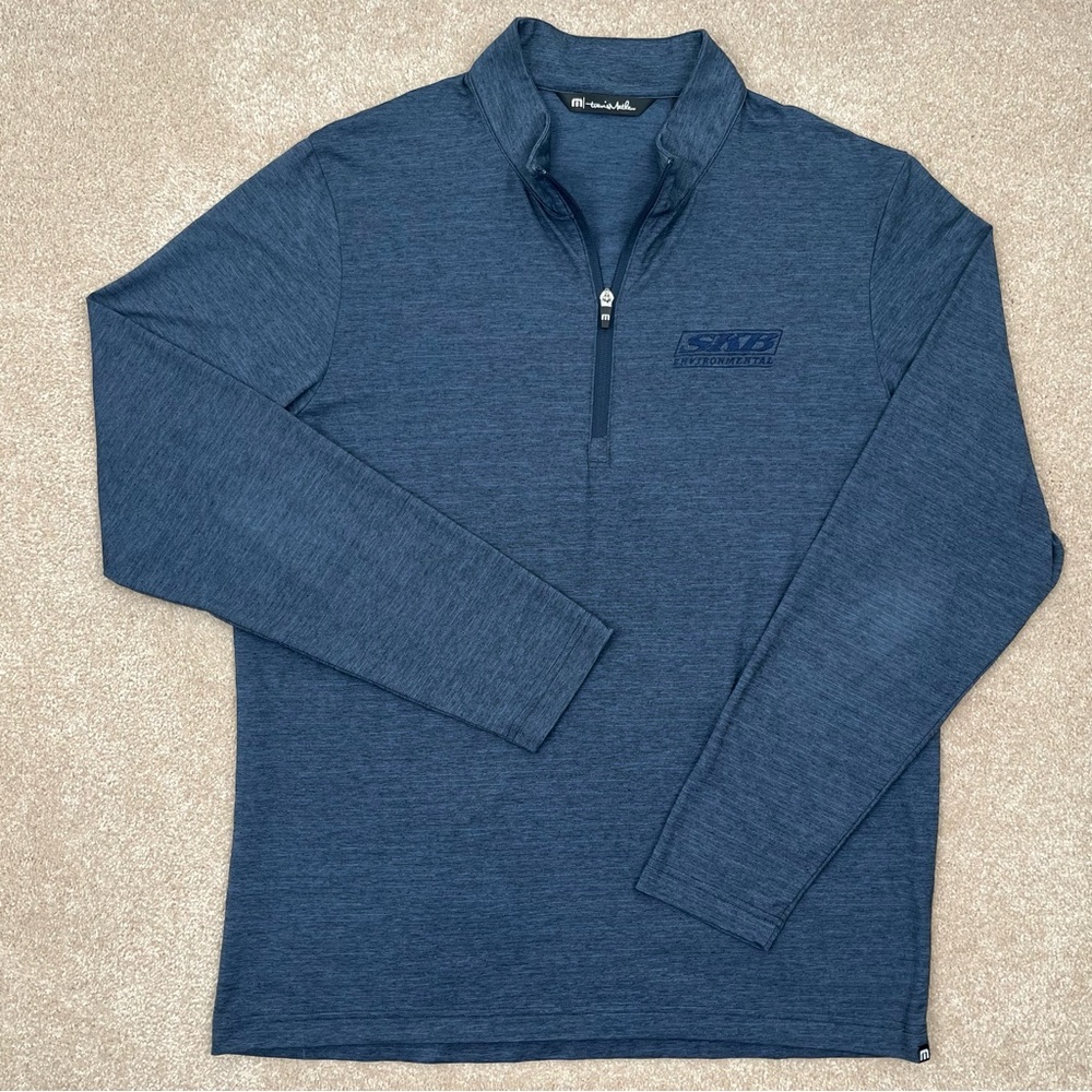 Travis Mathew Shirt Adult Large Blue Quarter Zip SKB Logo Lightweight Preppy Men
